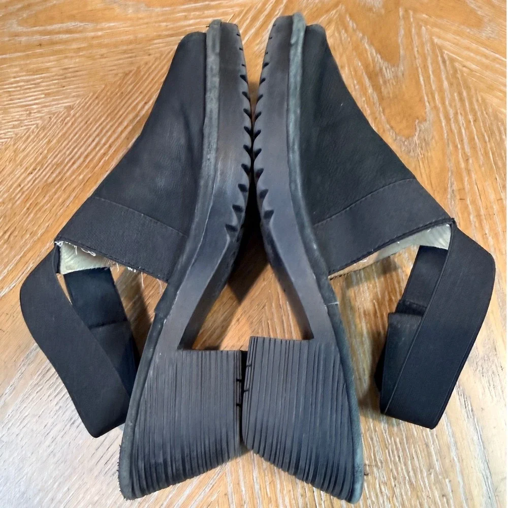 Fly London Wato Peep Toe Slingback Heel Sandals Suede Black Size 38 US 7-7.5